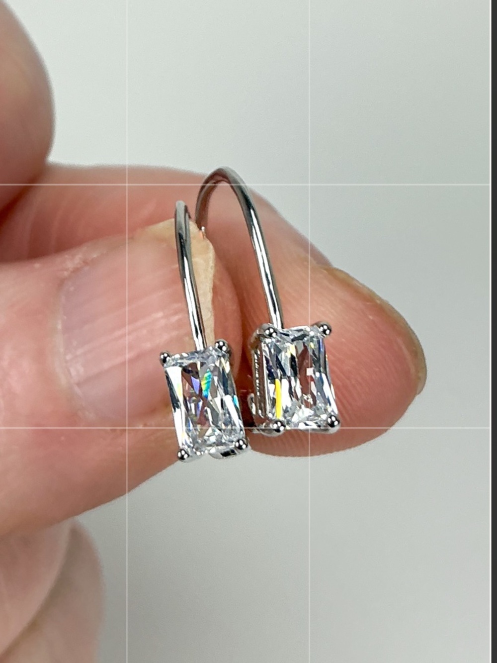 Silver Minimalist Petite Huggies  Emerald Cut CZ Dainty Hoop Earrings